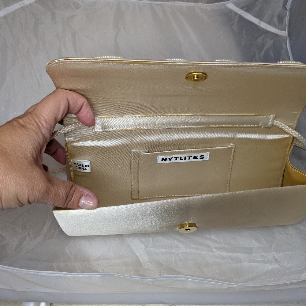 Cream NYTLITES Clutch with Floral Embroidery